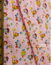 Tissu pour bébé au metre ''Cats And Birds On Pink''}