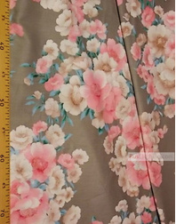 Tissu coton fleuri au metre ''Pink And Beige Flowers On Grey''}