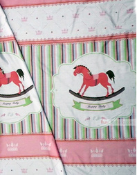 Baby Materials by the Yard ''Horse With Pink Crowns On White''