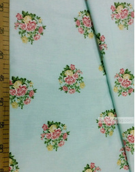 Tissu coton fleuri au metre ''Bouquet Of Roses On A Gentle Mint''}