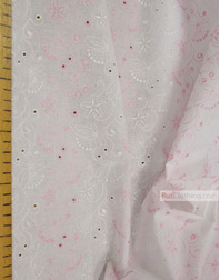 Fabric Embroidery Cotton ''Creamy flowers''}