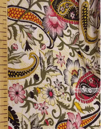 Viscose rayon by the yard ''Flowers East On White''}