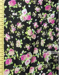 Viscose rayon by the yard ''Pink Roses On Black''}