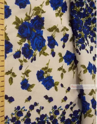 Viscose rayon by the yard ''Garlands Of Blue Roses In The Dairy.''}
