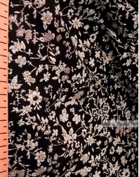 Viscose Fabric by the yard ''Beige Flowers On Black''}