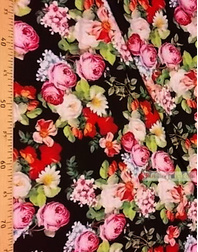 Viscose Fabric by the yard ''Roses And Daisies On Black''}