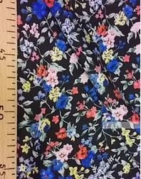 Viscose Fabric by the yard ''Red And Blue Flowers On Black''}