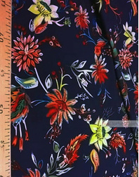 Viscose rayon by the yard ''Bright Flowers On A Dark Blue Field''}