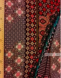Viscose Fabric by the yard ''Red And Beige Oriental Pattern On Black''}
