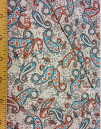 Viscose rayon by the yard ''Turquoise And Burgundy Paisley On Grey''}