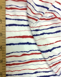 Viscose rayon by the yard ''Red, Blue Wave On White''}