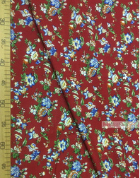 Viscose rayon by the yard ''Blue Flowers On Dark Red''}