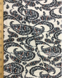 Viscose Fabric by the yard ''Grey Paisley With Garlands On Milk''}