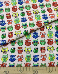Viscose Fabric by the yard ''Coloured Owls On Pink''}