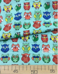 Viscose rayon by the yard ''Coloured Owls On Mint''}