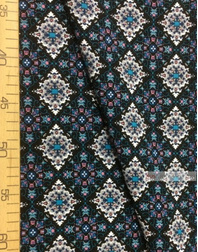 Viscose rayon by the yard ''Turquoise-Pink Patterns On Black''}