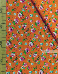 Viscose Fabric by the yard ''Pink Flowers On Bright Orange''}