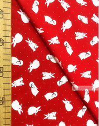 Viscose rayon by the yard ''White Bunny On Scarlet''}
