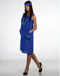 Linen sarafan with embroidery ''Cornflowers''