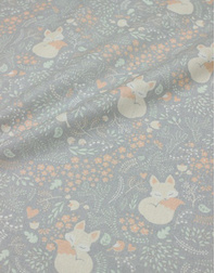 {[en]:Cotton fabric ''Woodland lawn with foxes''}