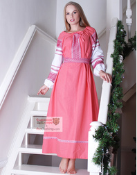 pink linen russian dress