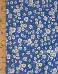 Floral cotton fabric by the yard ''Medium-Sized Daisies On Blue''}