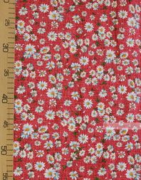 Floral cotton fabric by the yard ''Medium-Sized Daisies On Red''}