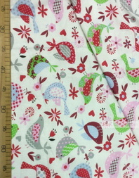 Kids Fabric by the Yard ''Patchwork Birds On White Pink / Vinous''}