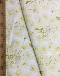 Tissu coton fleuri au metre ''White Daisies On A White Field''}