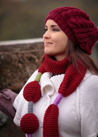 Hand knit burgundy beret