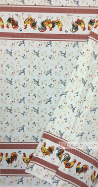 Rooster Print Fabric by the yard ''Colored Cocks On White''}