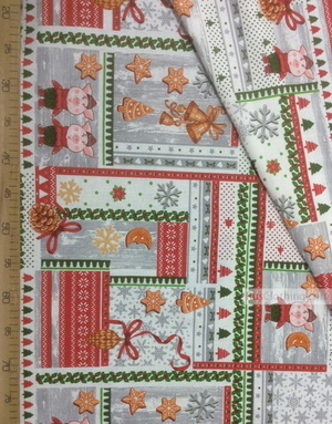 Fabric Folk Decorations by the yard ''Piglets On New Year''}