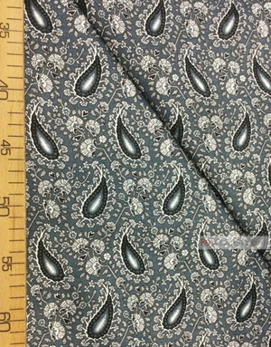 Paisley coton fabric by the yard ''Black Turkish Cucumber On Grey''}