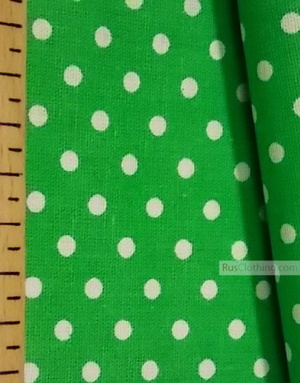Cotton print fabric by the yard ''Small Peas, White On Green''}