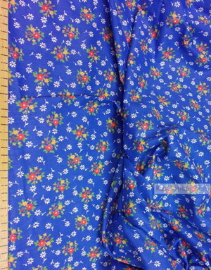 Floral cotton fabric by the yard ''Red On Blue''}