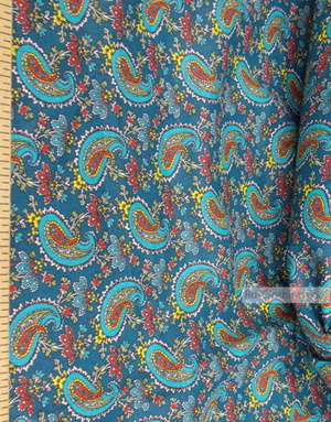 Fabric Folk Decorations by the yard ''Red Paisley On Turquoise''}
