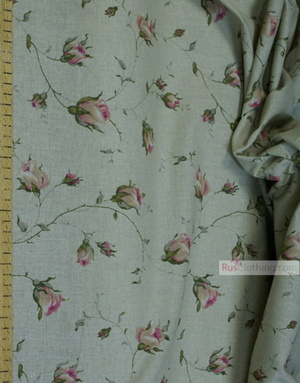 Floral cotton fabric by the yard ''Pink Roses On Gray''}