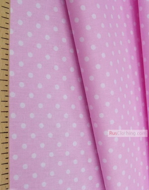 Cotton print fabric by the yard ''Small Polka Dots White Soft Pink''}