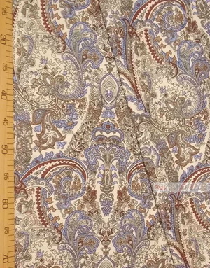 Paisley coton fabric by the yard ''Blue And Brown Oriental Pattern On Beige''}