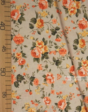 Floral cotton fabric by the yard ''Tea Rose On Light Gray''}