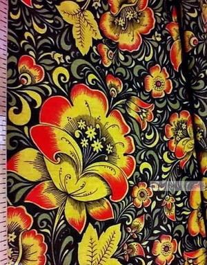 Russian Fabric Patterns ''Khokhloma On Black''}