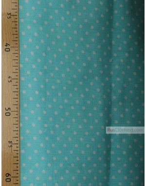Cotton print fabric by the yard ''Little Peas, White On Pale Turquoise''}