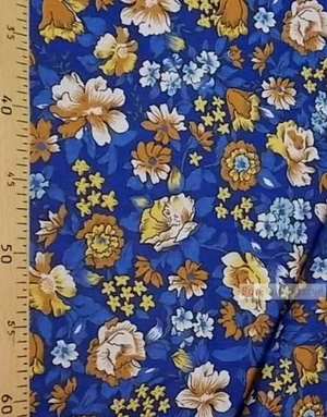 Floral cotton fabric by the yard ''Beige Flowers On Blue''}