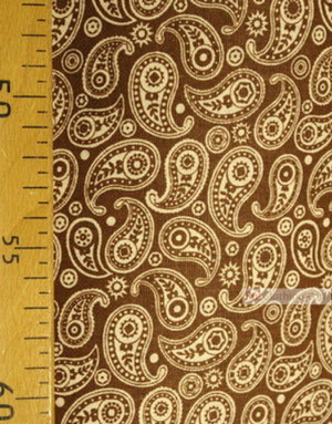Paisley coton fabric by the yard ''Paisley, Small, White On Chocolate''}