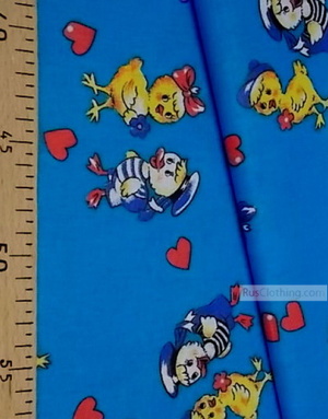 Kids Fabric by the Yard ''Duckling And Chickens On Blue''}