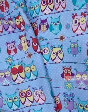 Baby fabric by the Yard ''Owlets On Blue''}
