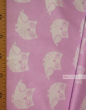 Nursery Print Fabric by the Yard ''White Owlets On Light Purple''}
