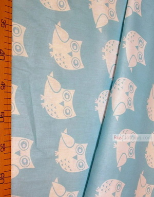 Kids Fabric by the Yard ''White Owls On Turquoise''}