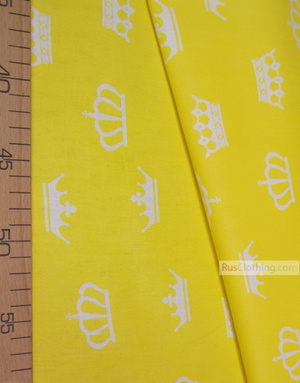 Nursery Print Fabric by the Yard ''White Crowns On Yellow''}