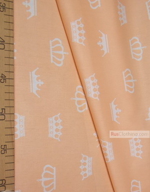 Kids Fabric by the Yard ''White Crowns On Peach''}